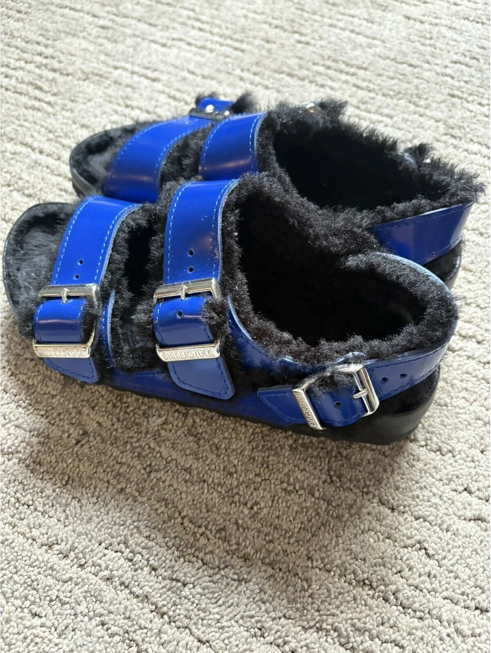 new BIRKENSTOCK 1774 Shearling Leather Sandals MILANO EXQUISITE blue 38 US7 UK5
